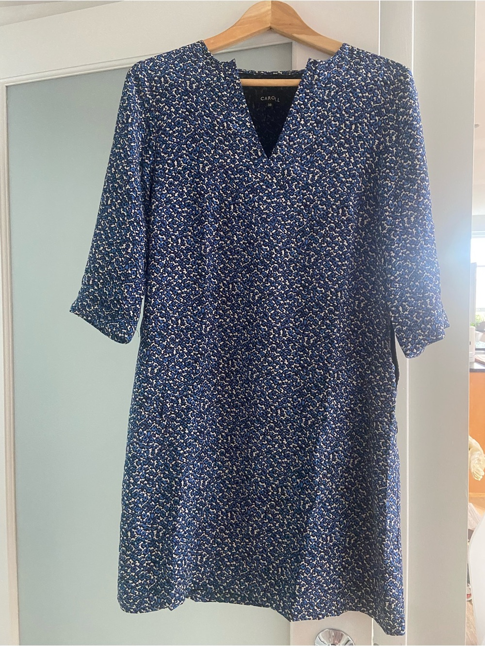 CAROLL France Dress 100% Silk Fully Lined (Removable) 38 6 Blue Black NEW NWOT